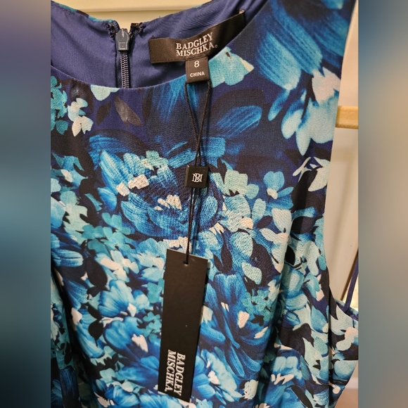 COPY - Badgley Mischka Floral Ruffle Embellished Dress- Blue- Size 8 - Picture 5 of 5